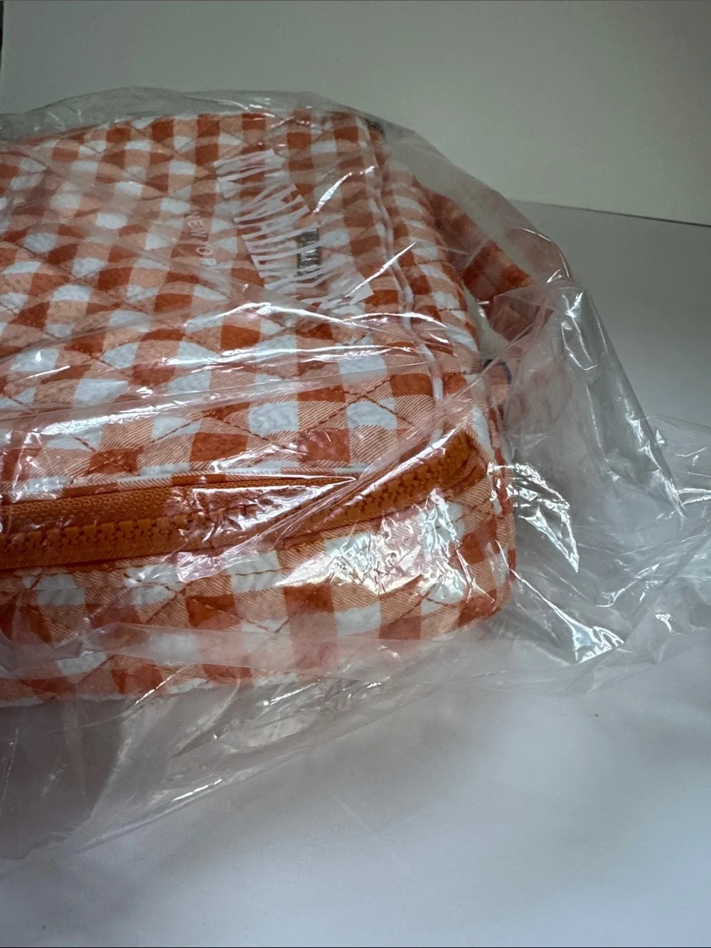 MZ Wallace Sunset Orange Gingham Zip Round Organizer